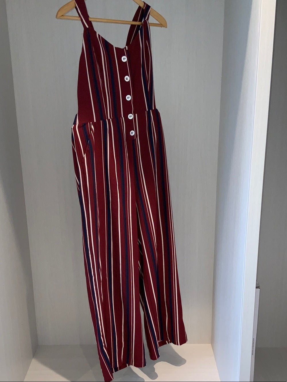 bleuh ciel Burgundy Striped Button-Front Jumpsuit